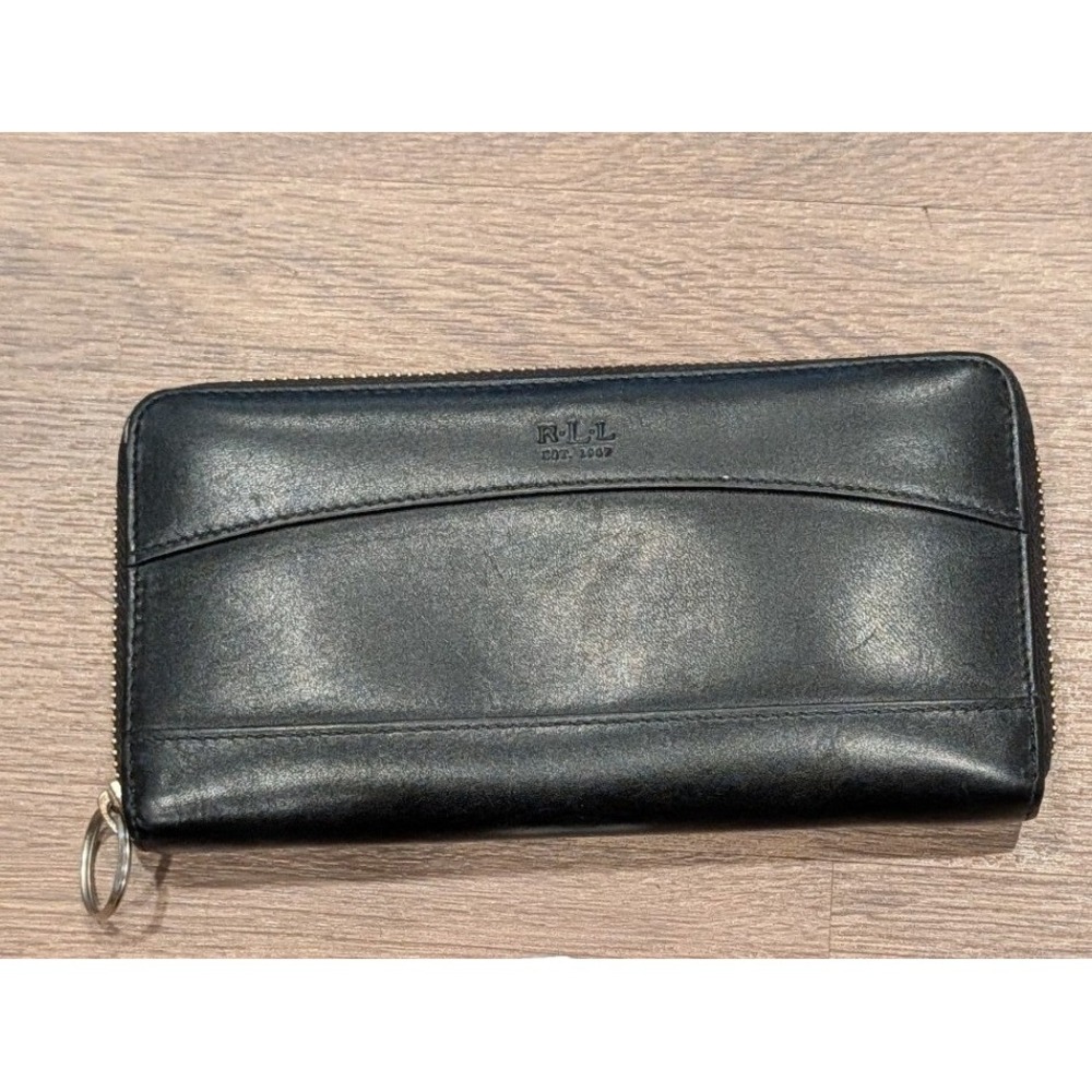 Vintage Style Classic RLL Ralph Lauren Black Leather Zip Wallet